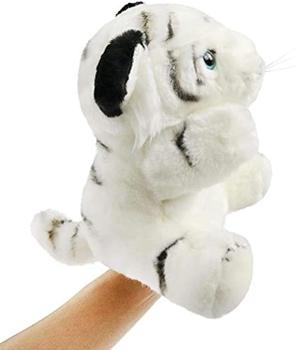 Generic Tiger-Handpuppe, Plüschtier, Realistisches Wildtierspielzeug für, Anschmiegsames Puppentheater und Rollenspiel für Zuhause und Kindergarten, Gelb (White)