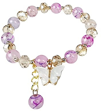Guld Jade Crystal Butterfly Armband, kinesisk stil Good Lucky Dainty Beads Armband för kvinnor