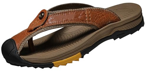 YIzdegg tåsandaler dam läder – flip flops bågestöd sandaler mjuk sula pantoletter andas tåseparator ultrakudde rehaba-sandaler komfort sommarskor halkfria utomhussandaler, kaffe, 45