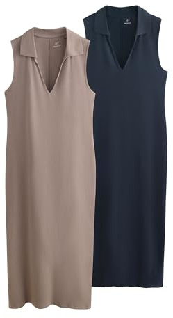THE SET Mujeres Pack de 2 Vestidos de Punto sin Mangas con Cuello y Escote de Pico