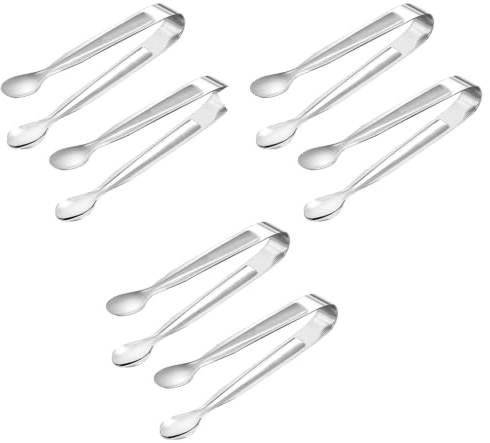 Juego de 6 pinzas de acero inoxidable para azúcar, pinzas para cubitos de hielo, pinzas pequeñas para servir café, azúcar, caramelos, bares, accesorios, pinzas de pastelería, pinzas para hielo, para