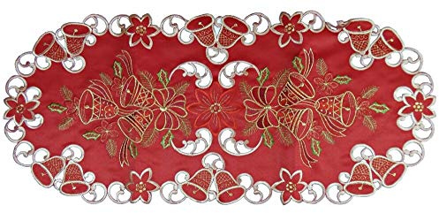 Westernlifestyle Tischläufer Tischdecke Mitteldecke Weihnachtsdecke gestickt mit Weihnachtsglocken rot Gold (40 x 90 cm)