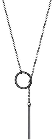 FOCALOOK Damen Lariat Halskette mit Anhänger Stab/Herz/Schloss/Italienisches Horn/Kreuz personalisiert 73/80cm Collier Edelstahl/18k vergoldet Modeschmuck Accessoire für V-Ausschnitt Pullover Kleid