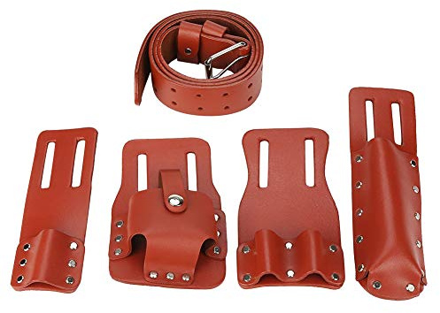 Estink Scaffolding Tool Belt, 5 in 1 Leather Tool Belt Scaffolding Tool Pouch with 4 Movable Tool Holder for Level Spanners Hammer, Dark Red