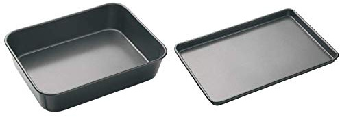 masterclass KitchenCraft Non Stick Deep Large Roasting Tin, 39 x 28 cm & Master Class Large Non-Stick Baking Tray, 39 x 27 cm