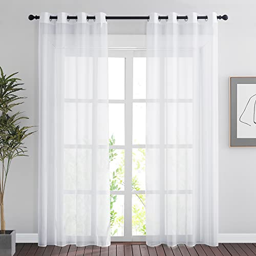 PONY DANCE Wohnzimmer Vorhänge mit Ösen Voile Gardinen Weiß Transparent | 2er Set, H220 x B140 cm, Sheer Curtains, Lichtdurchlässig, Durchsichtig, für Schlafzimmer Wohnzimmer Kinderzimmer Büro