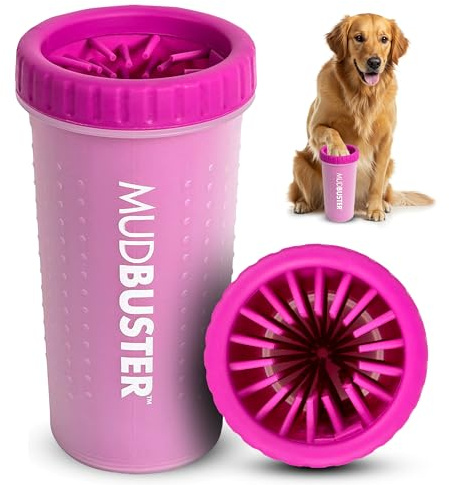 Dexas MudBuster Pfotenreiniger für Hunde, tragbar, Haustierbedarf und Zubehör, Größe L, Fuchsienfarbe