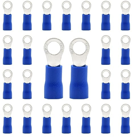 CEEYSEE 100 Pezzi Anello Capocorda Elettrico Terminale Connettori Elettrici Diametro Foro M4 Crimpare Connettori – Per Cavi Da 1,5 – 2,5 mm² (Blu/YPRL4)
