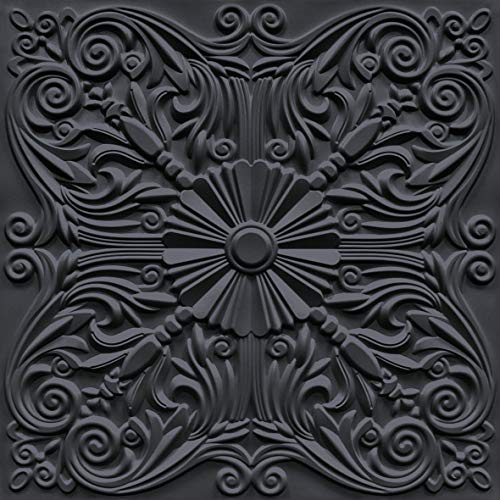 Art3d Decorative Ceiling Tile 2x2 Glue up, Lay in Ceiling Tile 24x24 Pack of 12 Floral Ceiling Panels in Matt Black