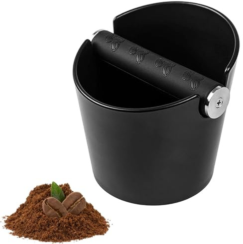 Coffee Knock Box, 4.8inch Espresso Coffee Bin for Coffee Grounds with Movable Rubber Metal Knock Bar and Rubber Band Non-Slip Base, Coffee Machine Accessories Use for Barista, Home & Cafe