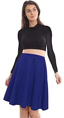 Crazy Girls Womens Plain Knee Length Ladies Soft Stretch Flared Skater Midi Skirt Red Tartan Animal Print Plus Size