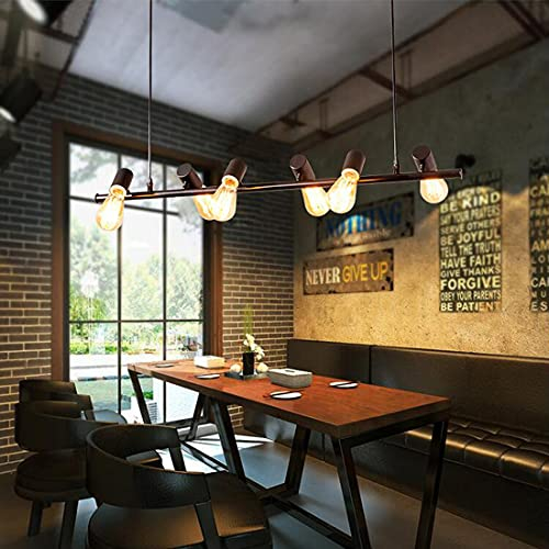Pendelleuchte Klassisch LED Esszimmer, Esstischlampe Vintage, Hängelampe Industrial schwarz, Esszimmerlampe Rechteck, Rustikal Büro Leuchte, küchenlampe Antik, Decke Beleuchtung LOFT 6-flammig L100cm