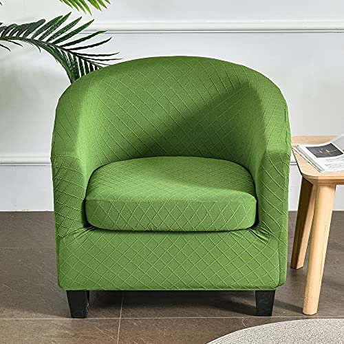 Highdi Sesselschoner 2 Teilige Jacquard Sesselbezug, Strickstoff Stretch Tub Chair Sesselhussen mit Armlehne, Club Sesselüberwurf für Clubsessel Loungesessel Cocktailsessel (Grün)