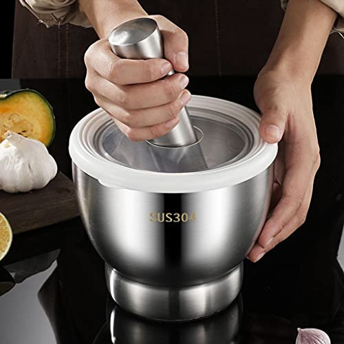 HomDSim Set di mortaio e pestello da 12,7 cm, in acciaio inox lucidato, con coperchio