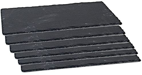 Pack de 6 bandejas de pizarra de 20 x 13 cm, ideal para servir comida de manera elegante, plato para alimentación, degustación, tabla embutidos, plato hostelería, bandeja rústica (20 x 13 cm)