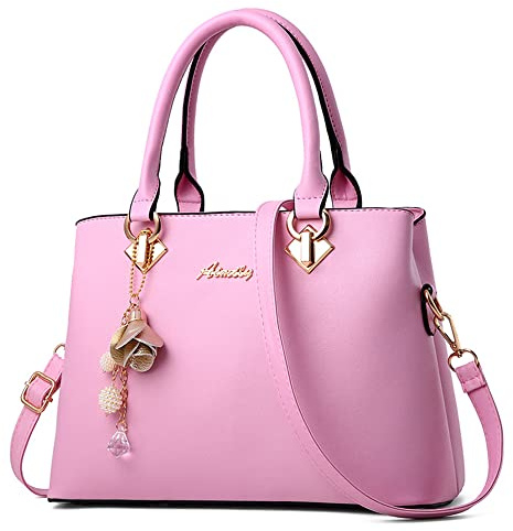 DORRISO Soft PU Leather Handbag for Women — Cute Top Handle Tote with Shoulder Strap, Lightweight Multi-Pocket Bag for Daily Use, Work & Travel, Pink