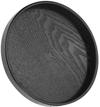 Wooden Try, Black Round Wood Serving Tray Tea Tray Snack Food Meals Platter for Restaurant Kitchen Office Coffee Shop(27cm)