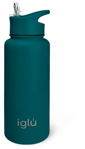 iglu Reusable Water Bottles | Premium Double Walled Stainless Steel | 1 Litre Vacuum Insulated Bottle | Leakproof Straw Lid | Sweatproof & BPA Free | Great His & Her Eco Gift (Atlantis, 1L)