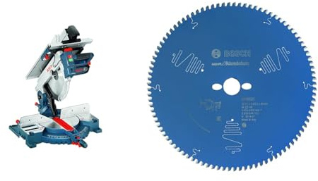 Bosch Professional 0601B15001 Scie à Table et à Onglet GTM 12 JL, (1800 W, Ø de la Lame: 305 mm, Pack d'accessoires) Bleu + 2608644115 Lame de scie circulaire expert for aluminium 305 x 30 x 2,8 mm 96