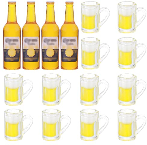 Molain 16Pcs Miniature Dollhouse Beer Bottle Cups Set, Mini Mugs avec Bouteilles de Bière Tasses de Boisson Accessoires pour Maison de Poupée pour Jeu Prétendu