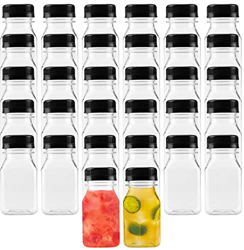 PINGEUI 36 Pack 4oz /120ml Plastic Shot Juice Bottles with Black Lids, Empty Plastic Juice Bottles, Mini Fridge Shot Bottles for Juice, Milk, Water, Coffee, Smoothie