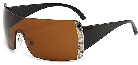 LJCZKA y2k Wrap Around Sonnenbrille für Damen und Herren, Rechteckige Große Sonnenbrille Randlos One Piece Brille Mode Unisex mit UV-Schutz