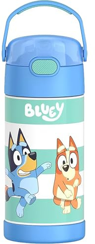 THERMOS FUNTAINER 12 Ounce Stainless Steel Vacuum Insulated Kids Straw Bottle, Bluey