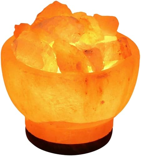 Handcrafted Himalayan Salt Lamp Fire USB Bowl with Salt Rock Lamp Crystals & Wood Base - Rock Salt Lamp Includes Light Bulb | Quality Pink Himalayan Salt Lamps from Pakistan