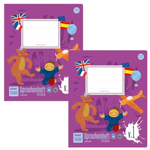 Formati Sprachenheft V.1 Quart 20 Blatt liniert mit Kombination aus Bild- und Vokabelteil, 2 Stück, aus 100% Recyclingpapier