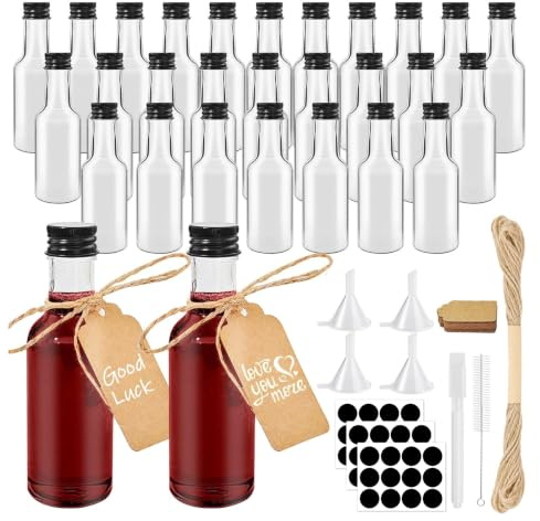 Furuising 28 Stück 100ML Plastik Shot Flaschen zum Befüllen, Mini Flaschen zum Befüllen, Wiederverwendbar Schnapsflaschen zum Befüllen mit Deckel Stift, Anhänger für Hochzeiten Party