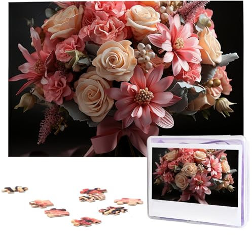 KHiry Puzzles personnalisés de 1000 pièces – Bouquet de fleurs – Puzzle photo stimulant pour adultes – Puzzle personnalisé avec sac de rangement (74,9 x 50 cm)