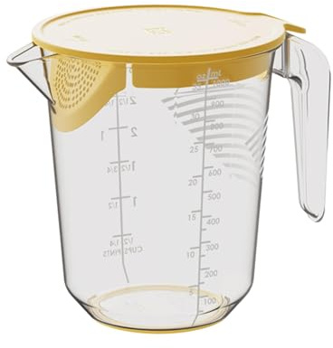 LOVIVER 600ml measuring jug, food-grade plastic mixing pitcher with graduated scale, heat-resistant, detachable fine mesh sieve, kitchen tools for baking and cooking