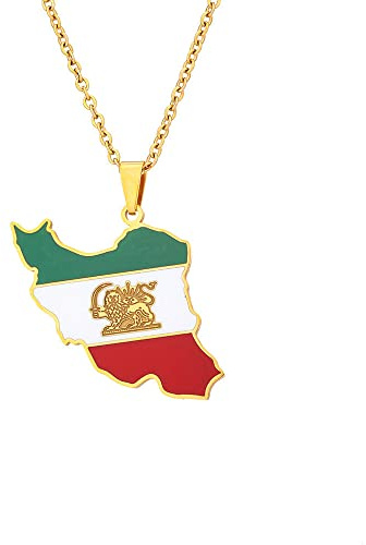 Collier Avec Pendentif Carte De L'Iran - Tendance Ethnique Iranienne - Pendentif Drapeau National - Contour De La Géographie De L'Iran - Colliers Traditionnels Pour Femmes Et Hommes - Bijoux De Charm