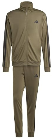 adidas Uomo Sportswear Basic 3 Stripes Tricot Track Suit, Olive Strata, L