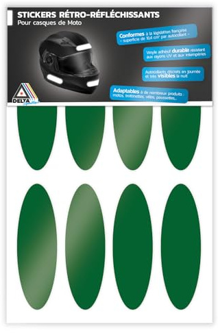 Kit de 8 Stickers ovales Rétro Réfléchissants pour Casques de Moto, Autocollants compatibles Tous modèles, Vert foncé