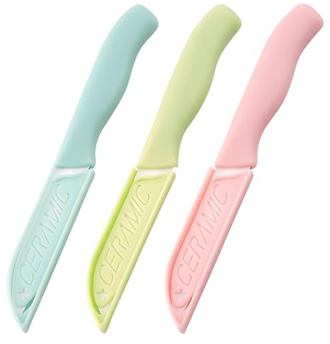 LQI 3er-Pack Küchenmesser, Keramikmesser, Schälmesser, Küchenmesser-Set, 80 mm Klinge zum Kochen von Gemüse, Obst, Brot