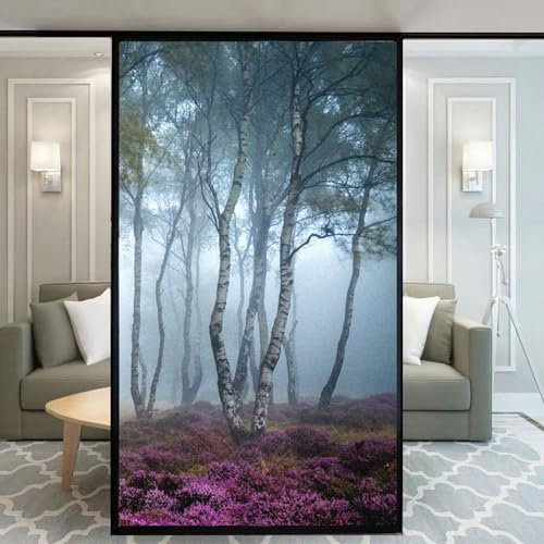 Nebeliger Wald Fensterfolie Blickdicht Sichtschutzfolie, Milchglasfolie Statisch Haftend ohne Klebstoff Folie Fenster Anti-UV für Zuhause Büro Matt, 40x100cm