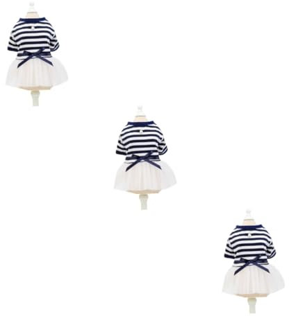 BESPORTBLE 3stücke Stylischer Gestreifter Baumwollrock Für Haustiere Luftiges Kleid Für Kleine Hunde Geeignet Für Besondere Anlässe Und Outdoor-aktivitäten Blau s Atmungsaktiv Und