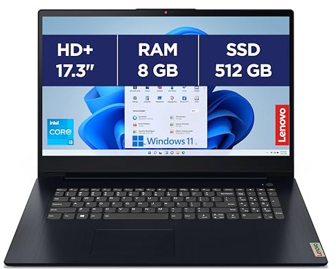 Lenovo IdeaPad 3 17IAU7 - Ordinateur Portable 17.3'' HD+ (Intel Core i3-1215U, RAM 8Go, SSD 512Go, Intel UHD Graphics, Windows 11 Home) Clavier AZERTY Français - Bleu