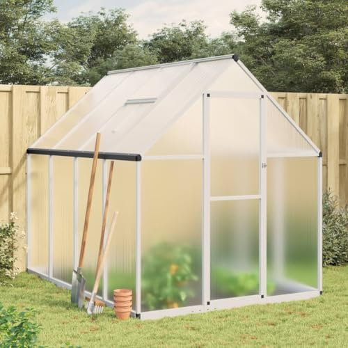 Iiaky Gewächshaus mit Fundamentrahmen GartengewäChshäUser Greenhouse GewäChshaus Aluminium Silber 224x169x195cm Aluminimum
