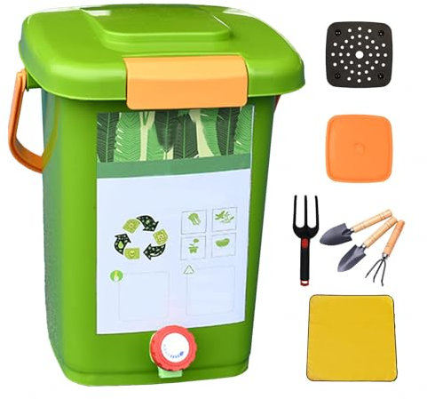 LFLIFENG Compostera Domestica 8L/10L/15L/20L Compostador Recoger Líquido De Abono Papelera Exterior,Style2(10L)-2Set