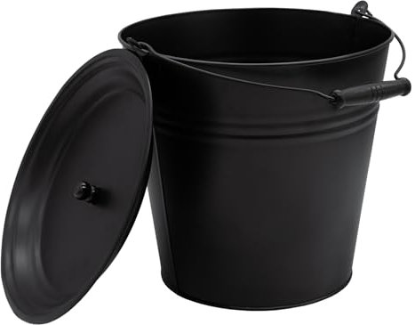 Seau en Zinc Décoratif Avec Poignée en Bois et Couvercle - Noir - 12 L - Pour Planter, Transporter, Décoration de Jardin, Cendres, Glace, Champagne