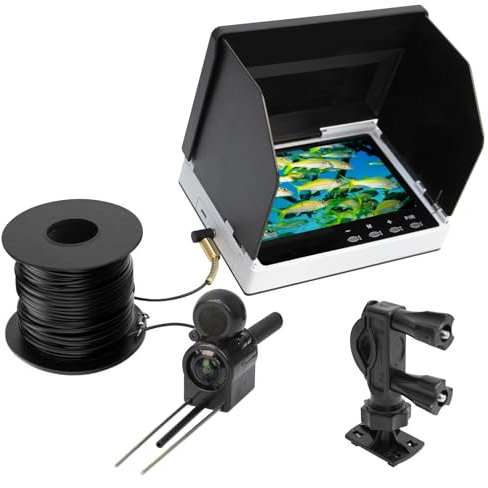 Unterwasserkamera Angeln, Fishfinder, IP67 Wasserdichter Tragbarer Fischfinder mit 5 Zoll IPS Display, 200° Weitwinkel Infrarot Nachtsicht Fischfinder mit Sonnenblende für EIS, Fluss und Boot