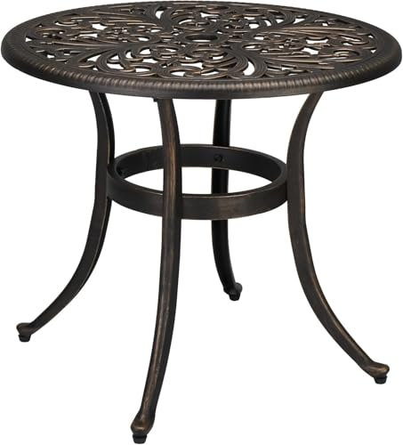 ZOTORUN Terrassen-Bistrotisch aus Aluminiumguss, Allwetter-, runder Couchtisch, für Hinterhof, Veranda, Pool, Balkon, Deck, Schwarz, 53,3 cm