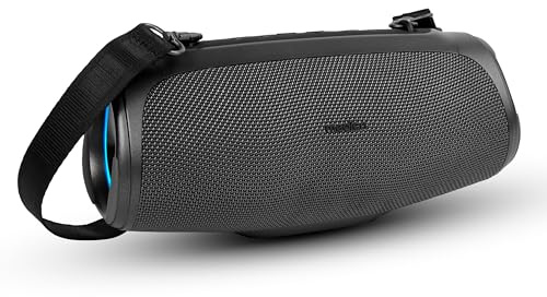 MEDION P61746 tragbarer Bluetooth Lautsprecher (Akku, Bass Boost, Musikbox, RGB Lichteffekte, IPX7 Wasserschutz & robust, integrierte Powerbank, 2X 15 W RMS) Anthrazit