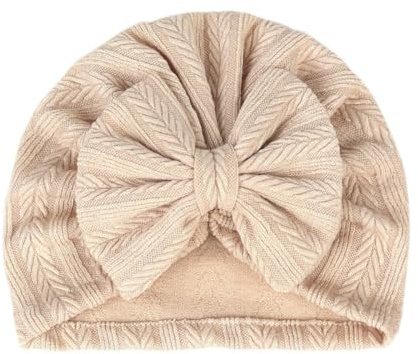 AMateschitz Baby Turban Hüte mit Schleife Kindergarten Krankenhaus Mützen Säugling Kopfbedeckung Mütze Neugeborenen Babymütze Schleife Stirnband Kleinkinder für Mädchen Jungen Khaki 17 * 16CM