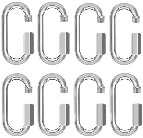 M4 Karabinerhaken Schwerlast,8 Stück Schraubkarabiner Edelstahl Schnellkupplung Kette, Carabiner Haken für Schaukel, Aktivitäten im Freien, Camping, Angeln, Wandern, Reisen