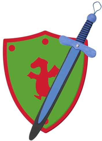 Espada y Escudo de Caballero de Espuma Goma eva - Juguete para Niños y Niñas - Complemento para Juegos, Juegos Imitación, Disfraz, Medieval, Guerrero, Fiesta Temática, Edad Media (Verde)