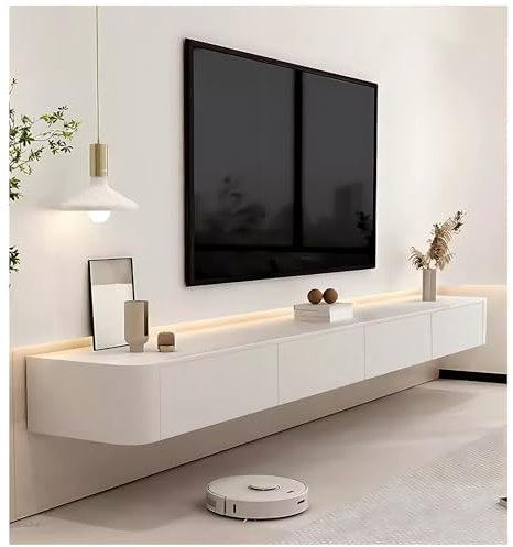 Genérico Mueble de TV Flotante de Madera con cajones de Almacenamiento, Estante de Consola Multimedia montado en la Pared, gabinete de Almacenamiento de TV Blanco con Parte Posterior Hueca y Orificio