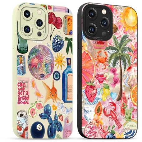 Yirlbey 2 Stück für iPhone 13 Pro Hülle 6,1 Zoll Collage Sommer Handyhülle Aesthetic Summer Motiv Muster Design, Weiche Bunt Silikon TPU Bumper Ultra Dünn Kameraschutz Schutzhülle Mädchen Case